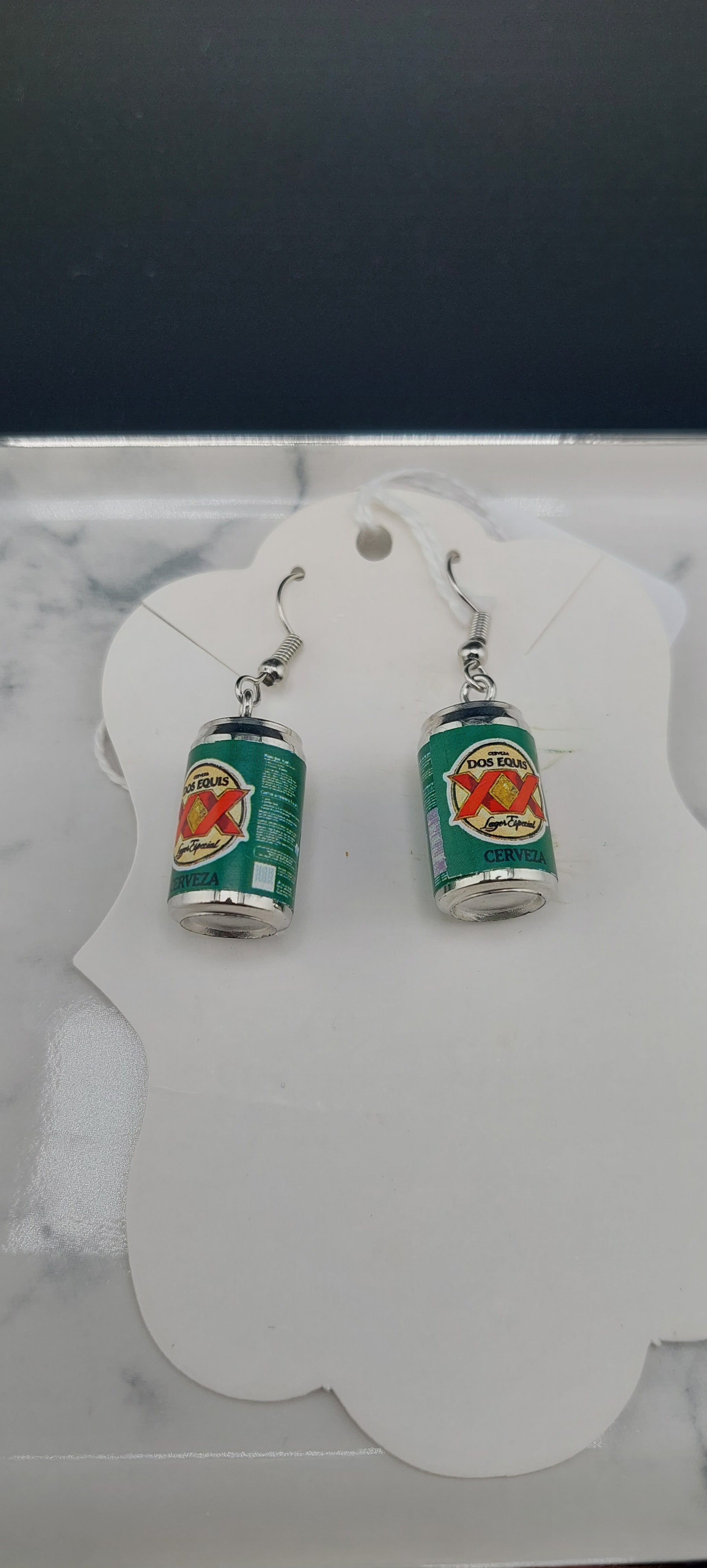 Dos Equis beer  bottle earrings - alcohol-themed jewelry by Jade Couture