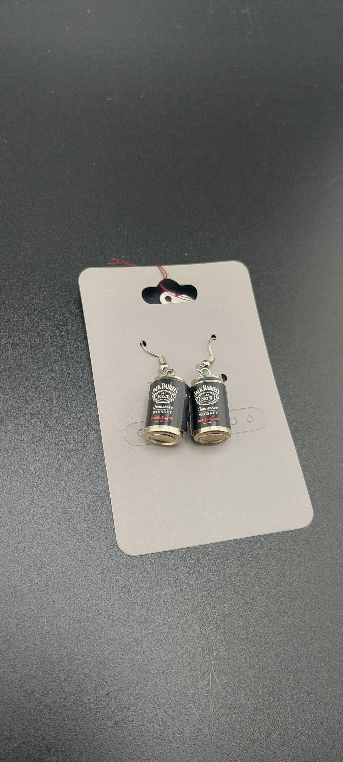 Jack Daniel's can earrings - whiskey-themed jewelry by Jade Couture