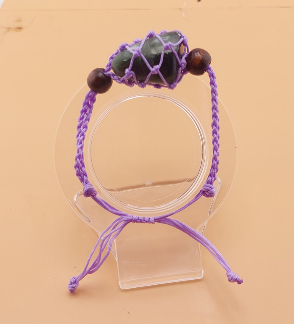 purple macrame tumbled stone adjustable braclet