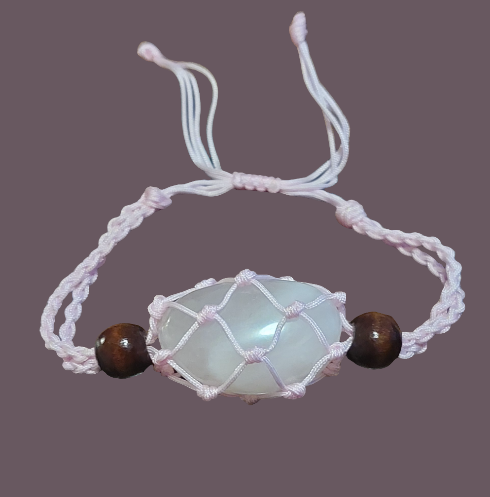 white macrame tumbled stone bracelet