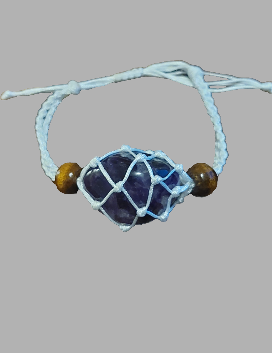 white macrame tumbled stone bracelet