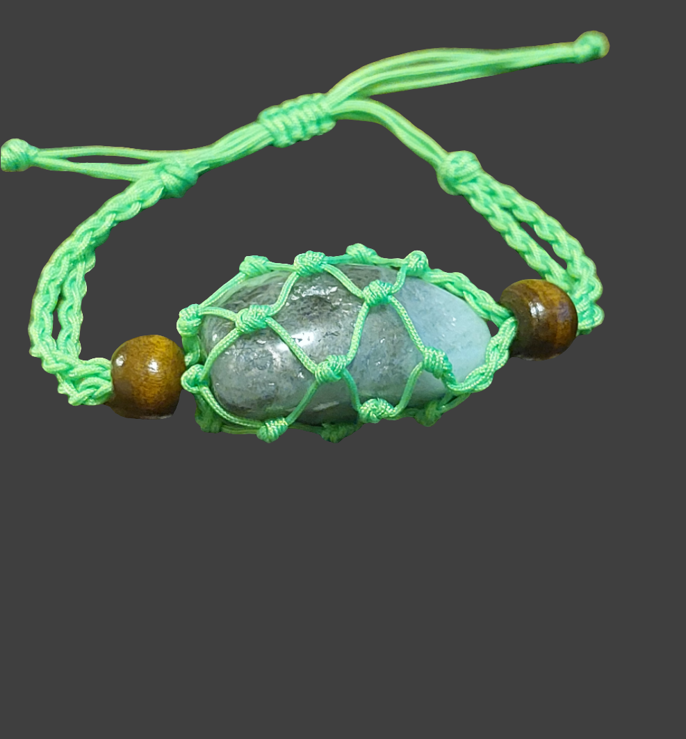 green macrame tumbled stone bracelet