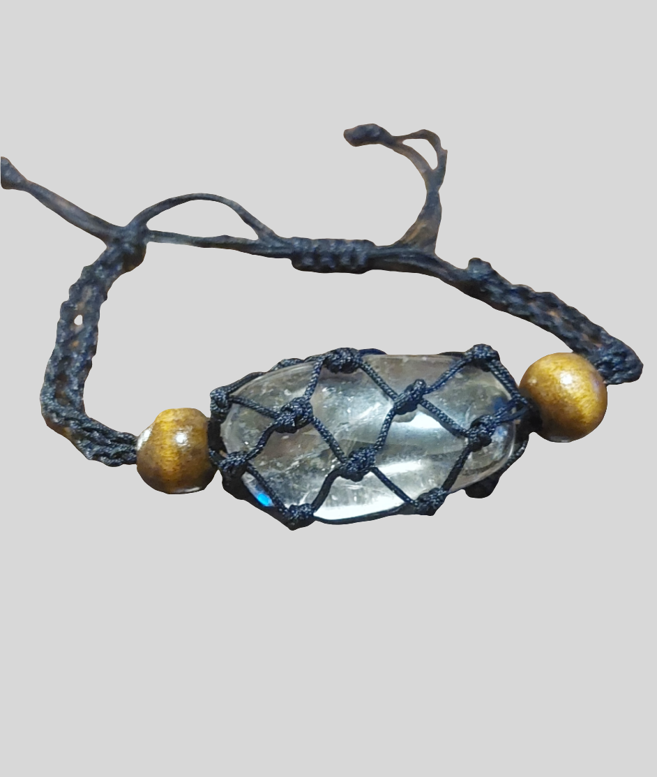 black macrame clear quartz tumbled stone bracelet