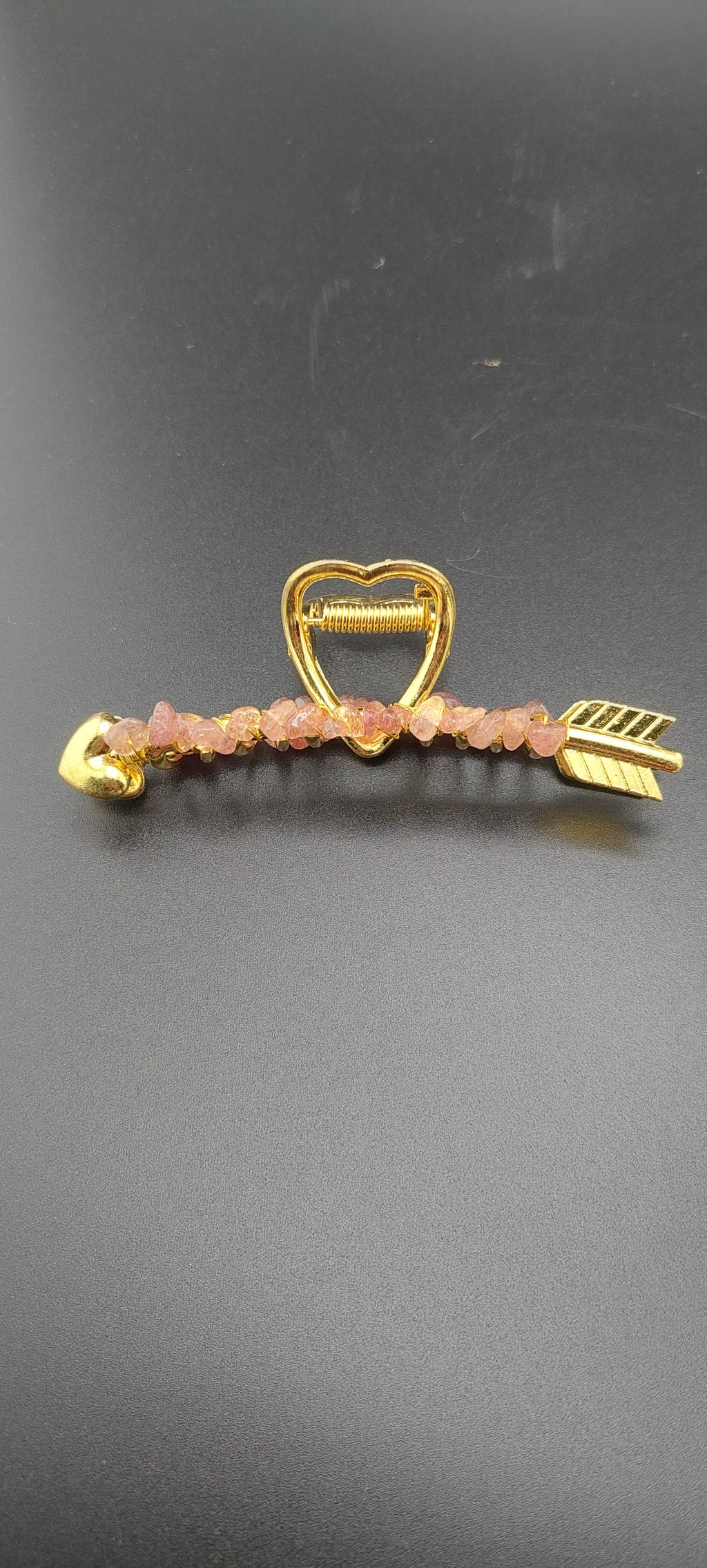 Heart arrow hair clips with healing stone accents
