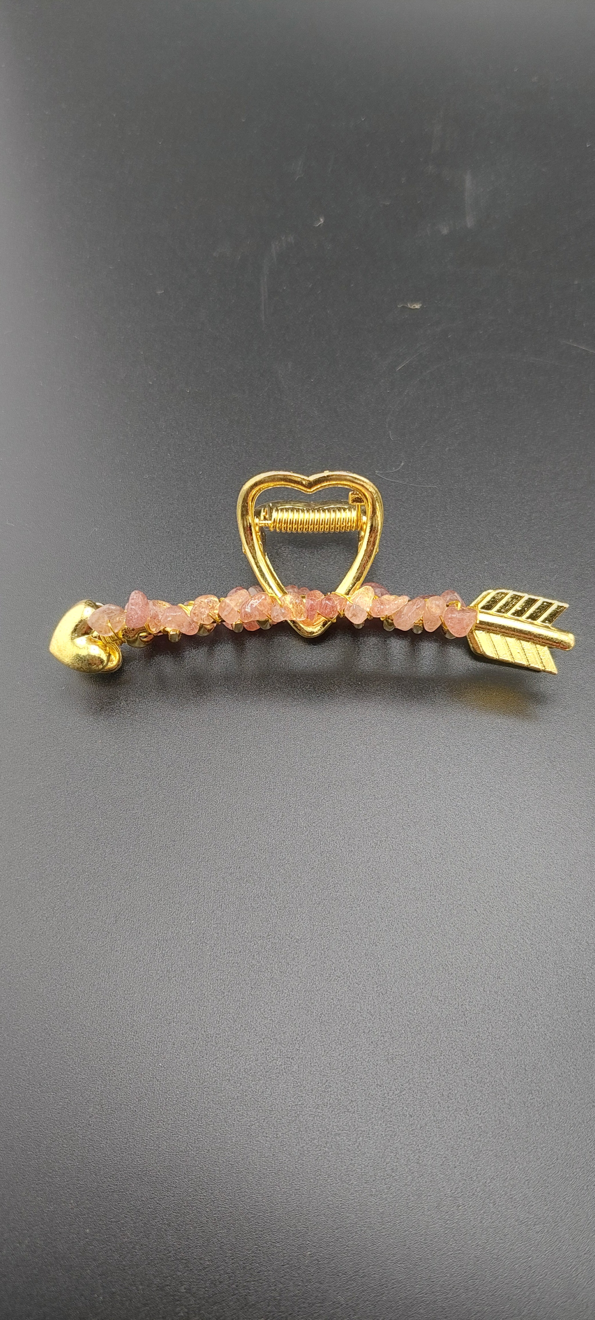 Heart arrow hair clips with healing stone accents