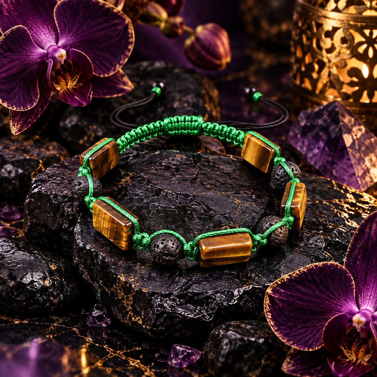 Men's Macrame Tigers Eye Bracelet | Gemstone Crystal - Lunar Jade