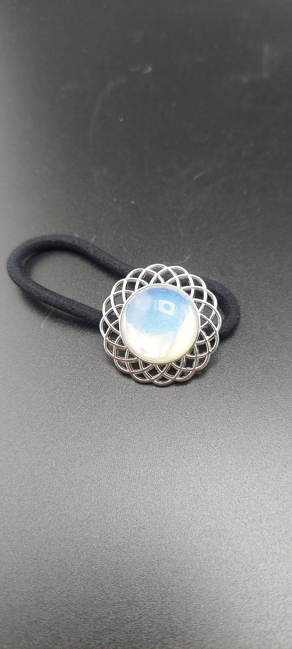 Silver hair ties with healing stone accent