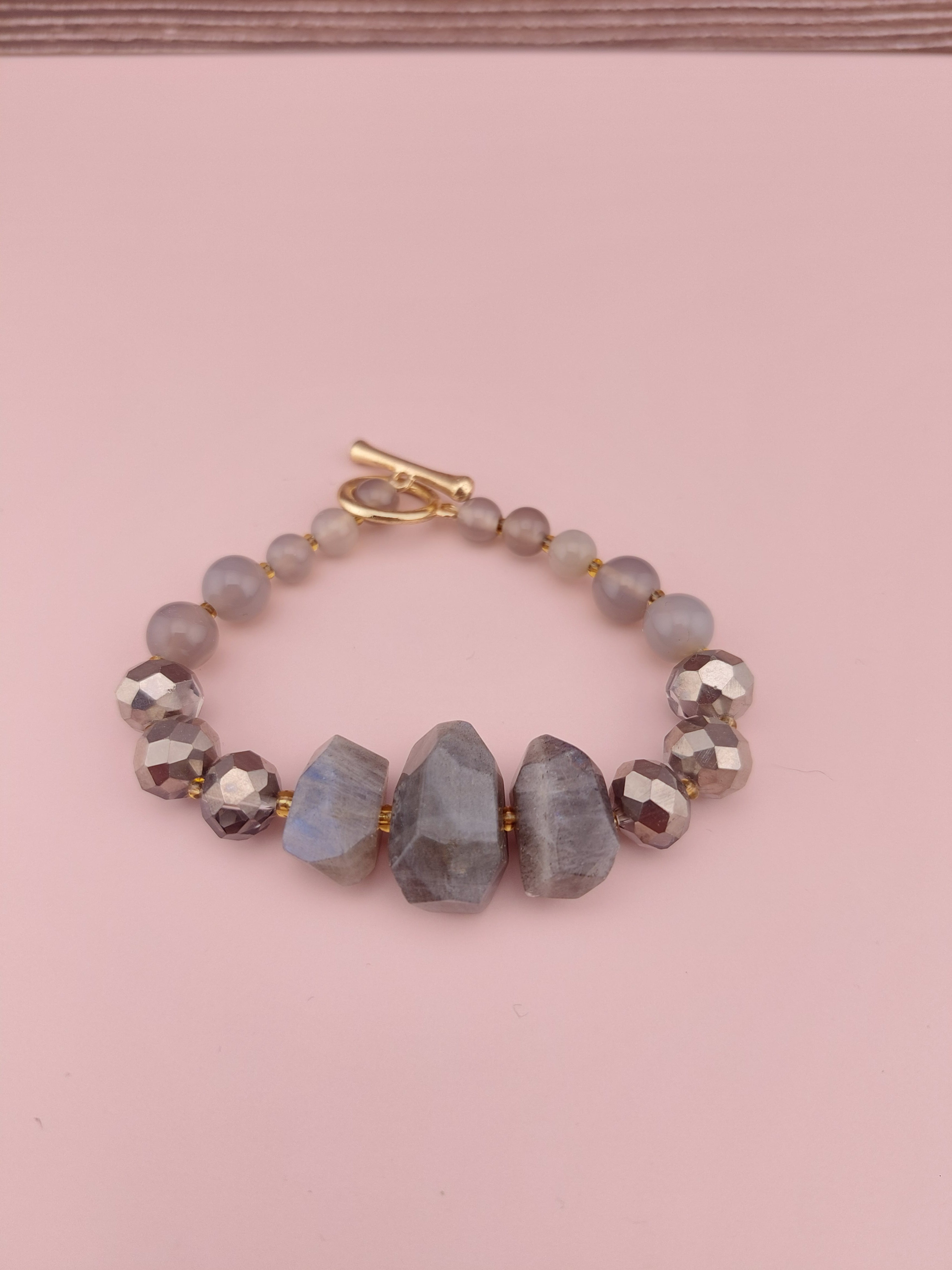 Labdorite smokey quartz gemstone bracelet for grounding and protection - healing crystal jewelry