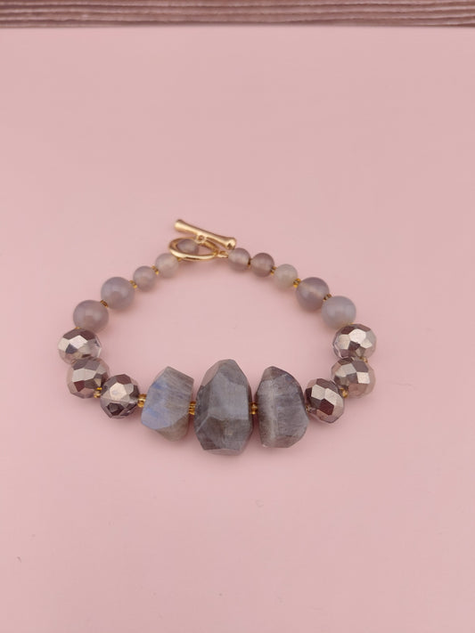 Labdorite smokey quartz gemstone bracelet for grounding and protection - healing crystal jewelry