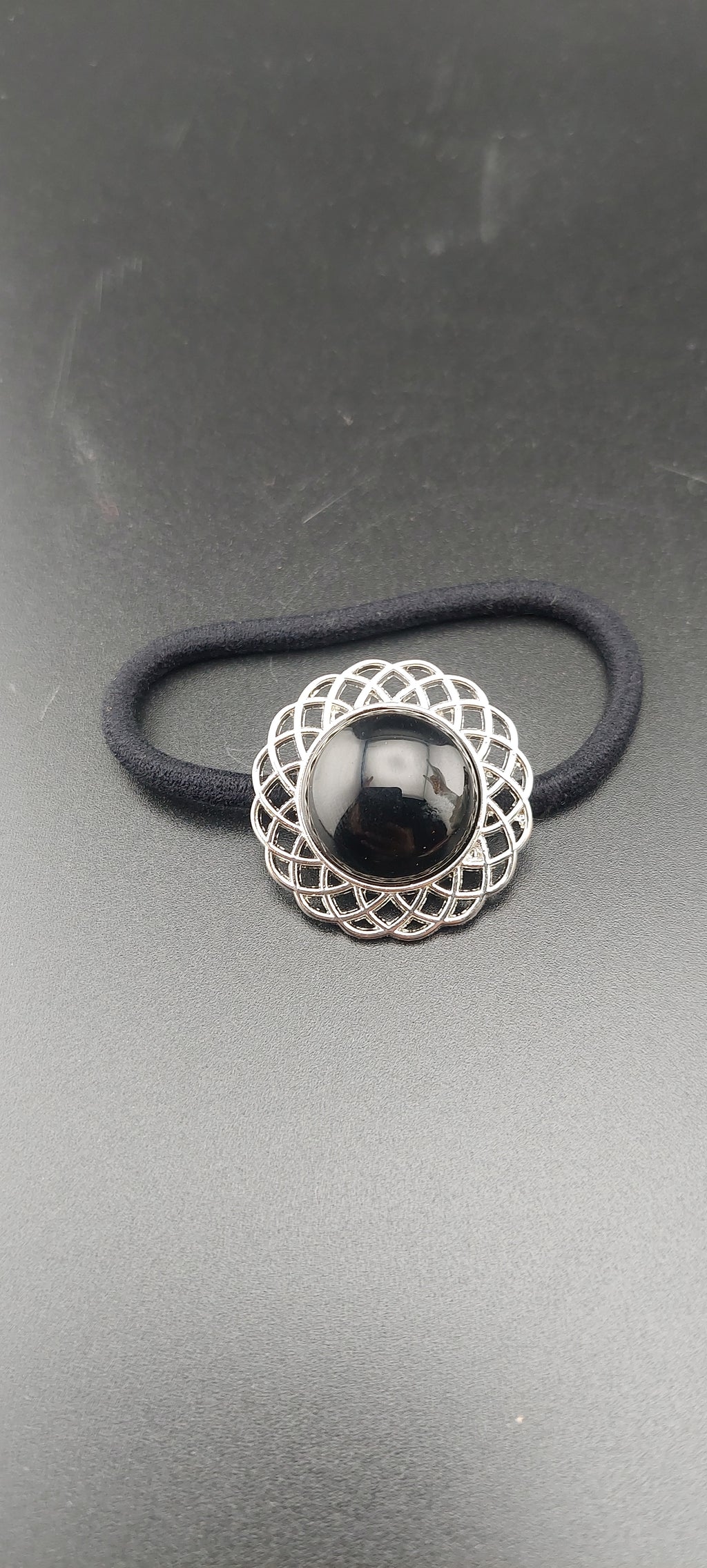 Silver hair ties with healing stone accent