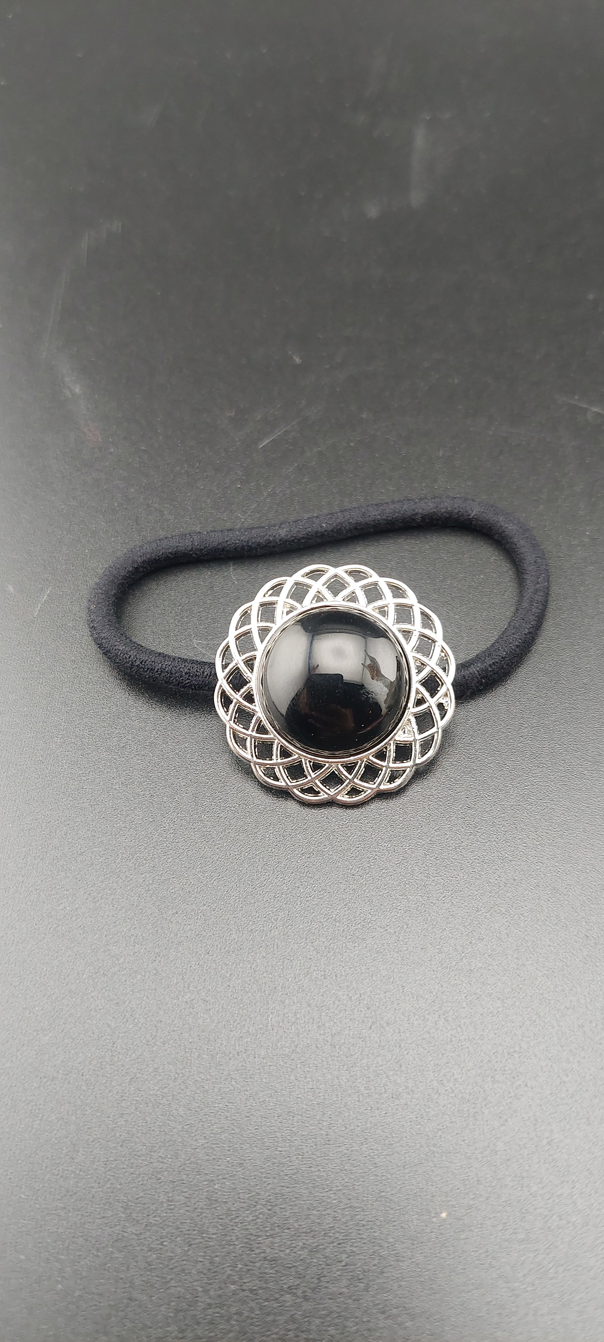 Silver hair ties with healing stone accent