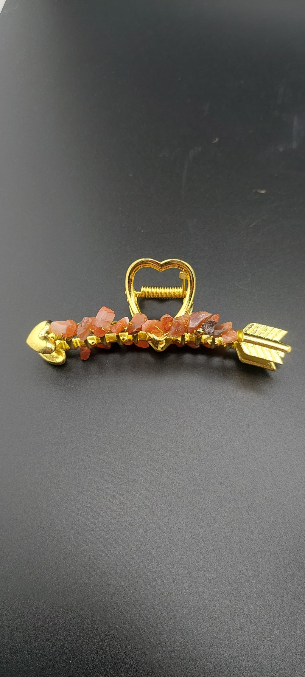 Heart arrow hair clips with healing stone accents